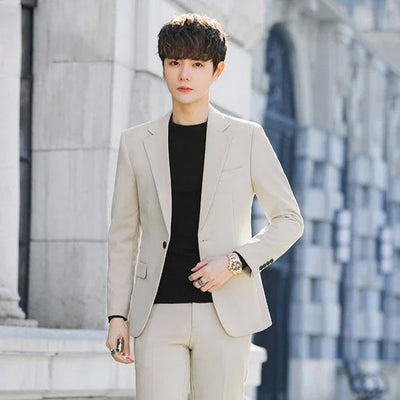 2 Piece Outfit Set Male High Quality 2024 Solid Color Slim Fit Full Men's Suits and Blazers Fashion Pants Luxury Elegant Classic