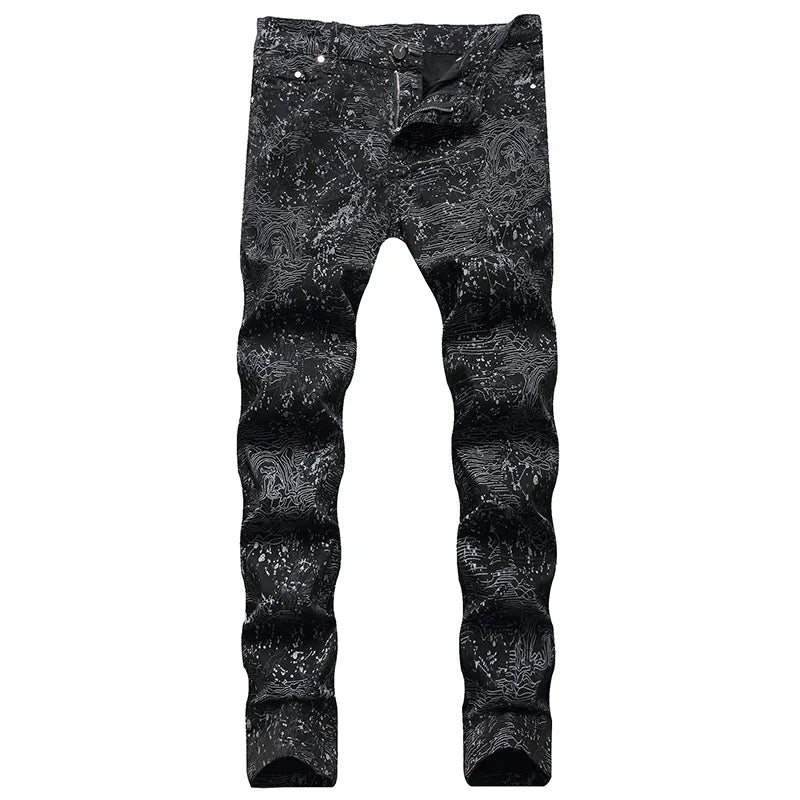 2023 New  Casual Mens Cotton Jeans Elastic Slim Skinny White Camouflage Printing Jeans Male Thin Denim Pants Vaqueros Hombre