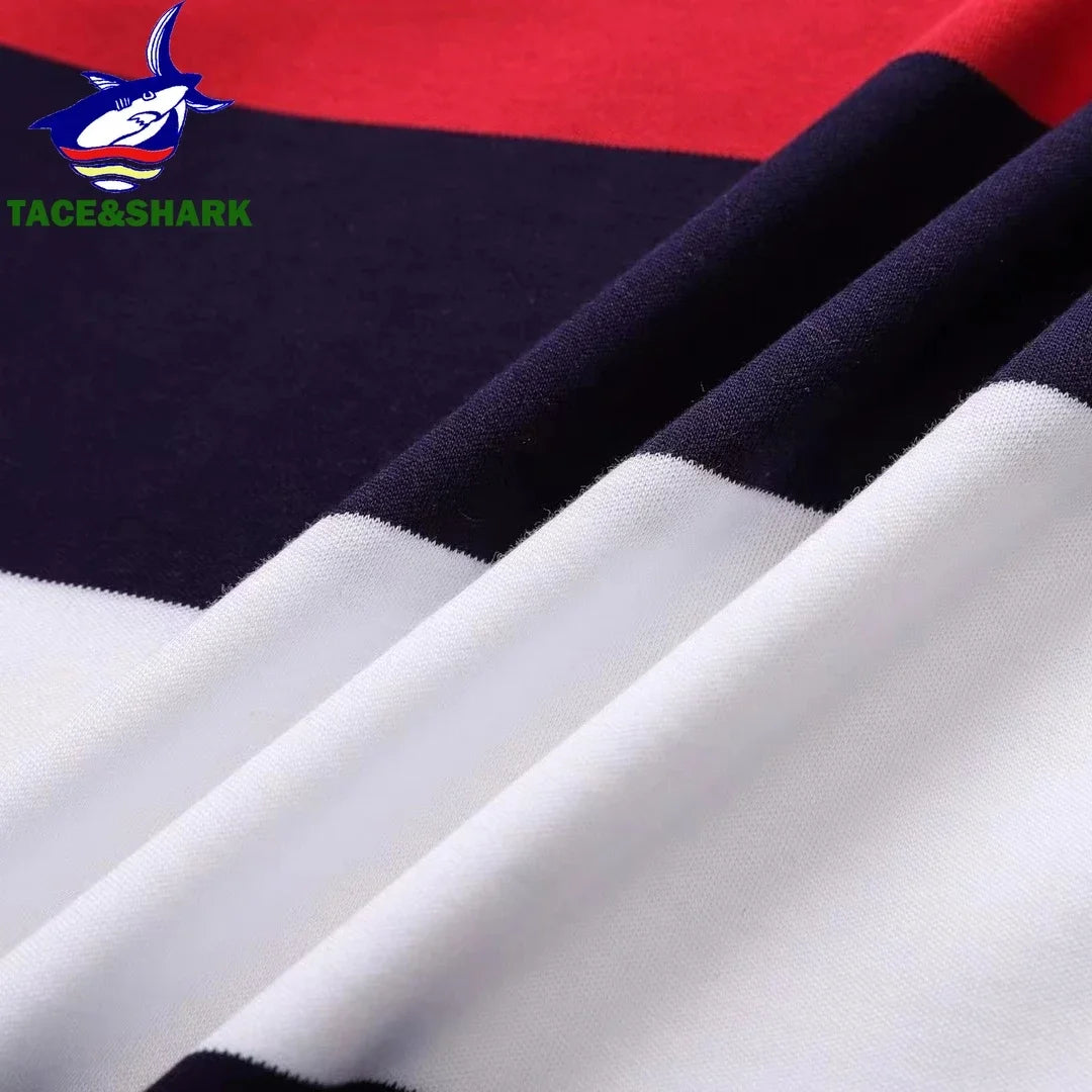 TACE&SHARK High Quality American British Royal Royal Sport Embroidered Stand Collar Polo Shirt Men's Long Sleeves Striped Tops