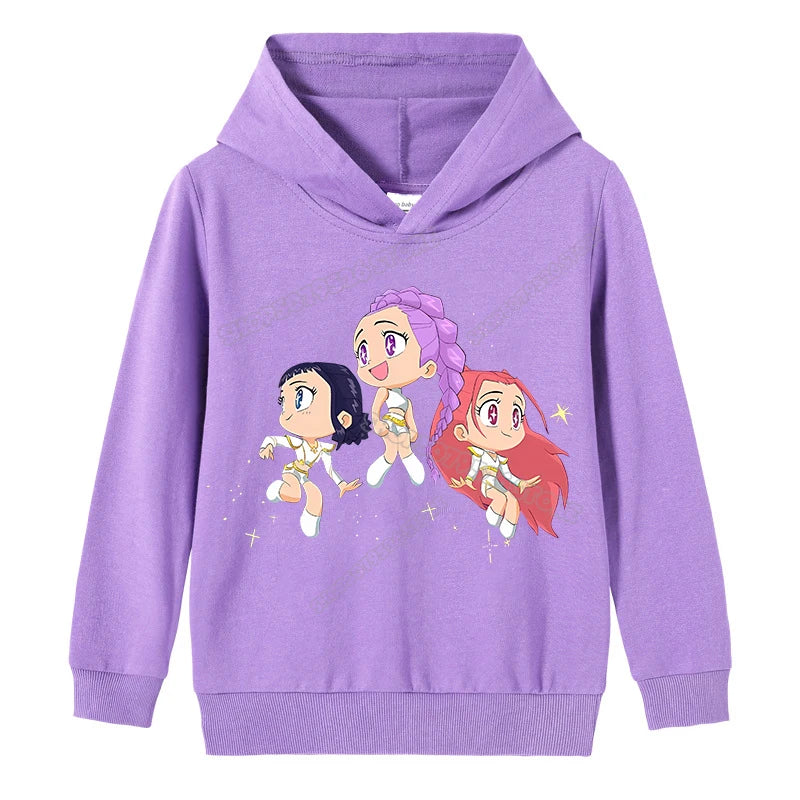 K-pop Demon Hunters Hoodies Girl Thin Hooded Sweatshirt Autumn Tracksuit Hood Sportswear Long Sleeve Pullover Kids Clothing