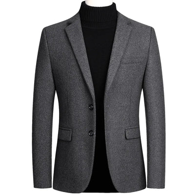 High-Quality Solid Men's Woolen Coats Autumn Winter Casual Thick Wool Windbreaker Two Buttons Jackets Outwear Warm Overcoat