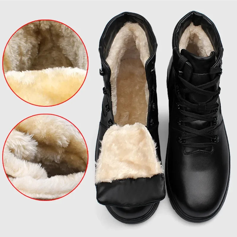 Men Genuine Leather Boots Winter Snow Boot Waterproof Boots With Fur Warm Boots Super Large Szie 51 52 53  Men Bottom Shoes