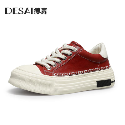 DESAI Breathable leisure shoes thick-soled high-top men's shoes versatile genuine leather white shoes for men