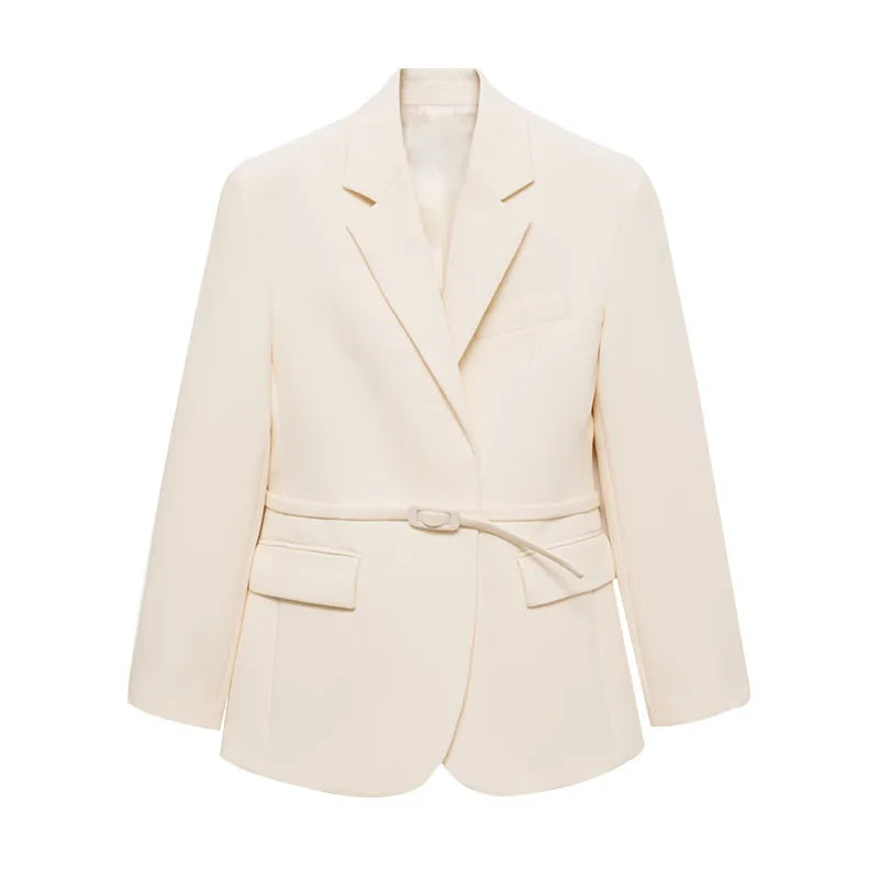 Belt Suit Coat Top Pants Set Lace Up Waist Cinching V-Neck Commuter Fashion Slim Fit Women Jacket Outwear Trousers Formal Attire