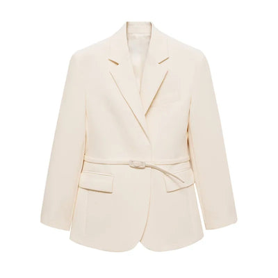 Belt Suit Coat Top Pants Set Lace Up Waist Cinching V-Neck Commuter Fashion Slim Fit Women Jacket Outwear Trousers Formal Attire