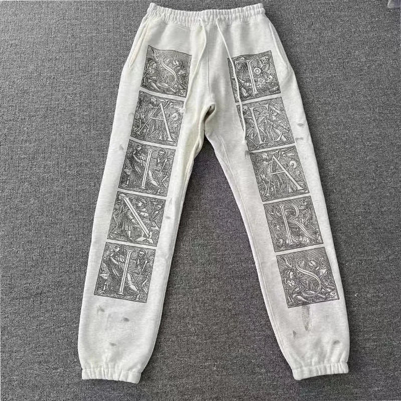 High Street Retro Fall Winter Hip Hop Casual Pants Washed Graffiti Printed Men Women Bunch Leg Saint High Quality Sweatpants