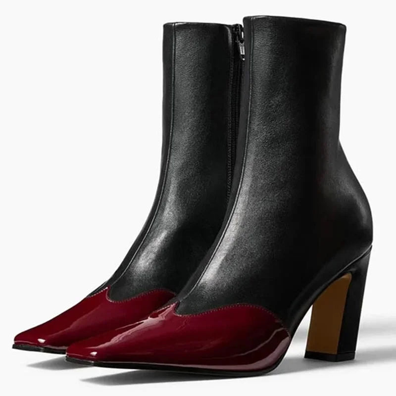 Shiny Patte Leather Patchwork Sewing Ankle Boots Sexy Square Toe Zipper Accept Customized New Arrivals Fashion Women Boots