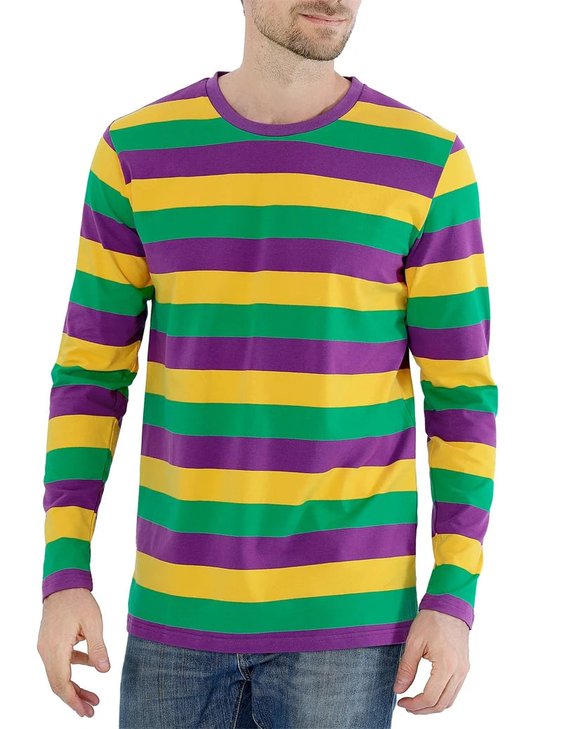 Fashion Contrast Stripe 3D Print Men Long Sleeve T-shirt Casual Fashion O-Neck Oversized T Shirts Tops polyester Men Clothing