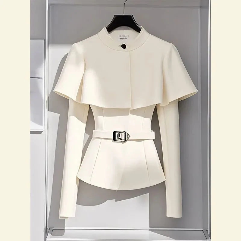 Fashion Chic Pullover Jacket Women Spring Autumn New 2025 Slim Long-sleeved Cape Shawl Waist Soft Korean Casual Coat Female Tops
