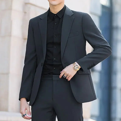 2 Piece Outfit Set Male High Quality 2024 Solid Color Slim Fit Full Men's Suits and Blazers Fashion Pants Luxury Elegant Classic