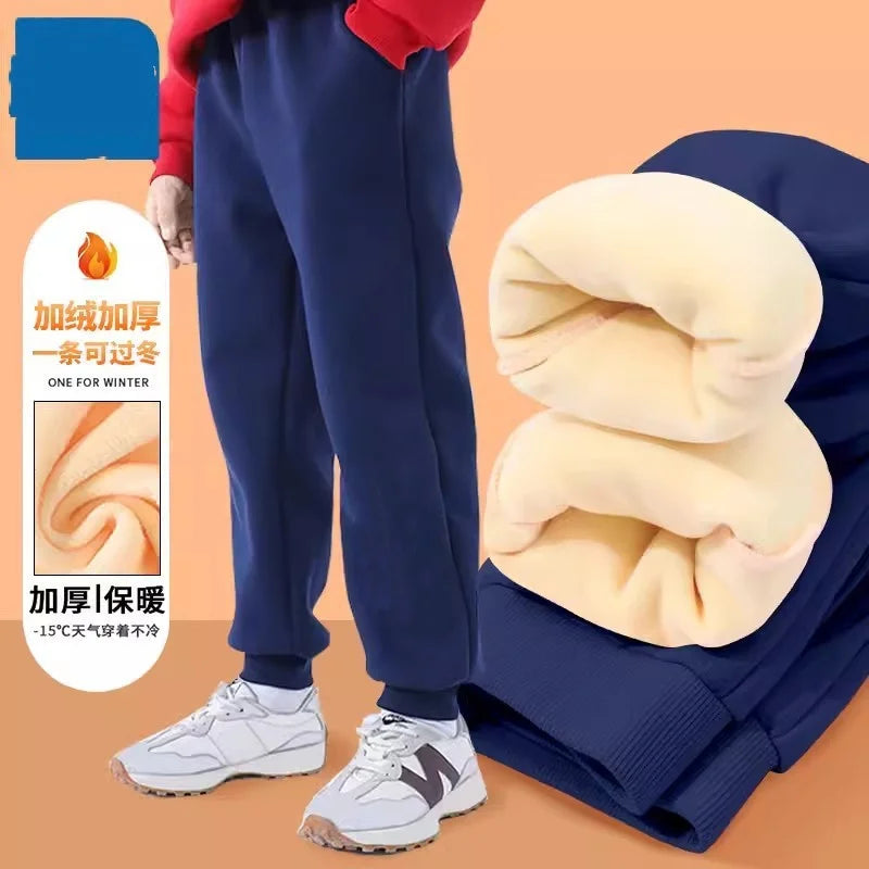 Winter Kids Thick Padded Pants Autumn 3-10Y Children Straight Fleece Warm Sports Trousers Baby Girls Boy Elastic Waist Sweatpant