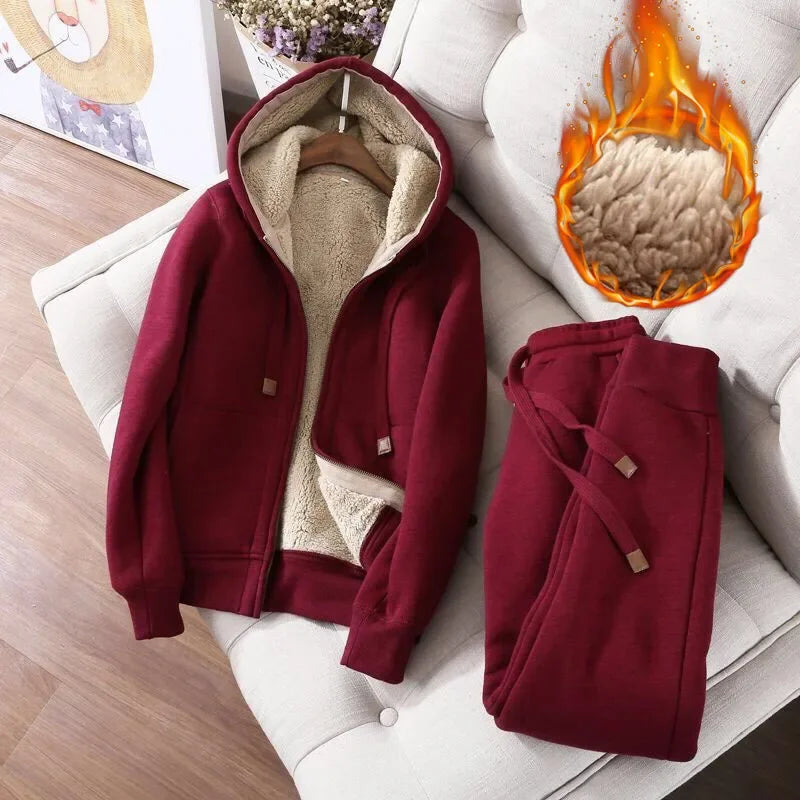 2025 Winter Warm Tracksuit Pants Sets Thick Joggings Lambwool Oversize Sweatsuit Fashion Fleece Sweatshirt Tow Piece Outfits