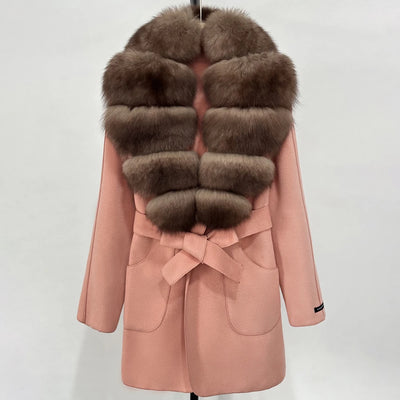 Wool Blend Jacket Autumn Women Winter Fashion Real Fox Fur Collar European Fahsion Woolen Coat Natural Fur Collar Coat Female