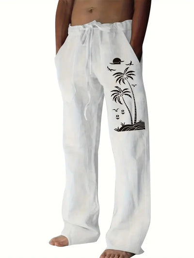 Vintage Coconut Tree Sunset Print men's New Winter Pants Fashion men's Sweatpants Men's Loose Casual Pocket Pull Rope Sweatpants