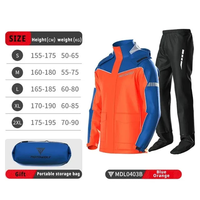 Motorcycle Raincoat Waterproof Suit Cycling Breathable Light Portable Split Jacket Pant Reflective for Outdoor Sport Equipments