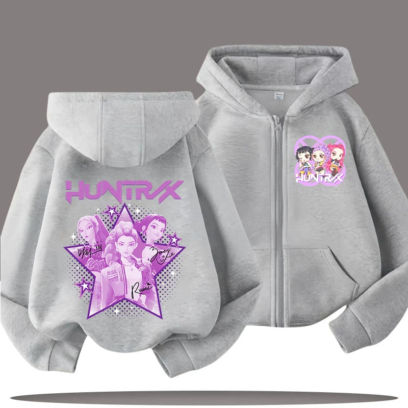 2026 Funny Zip Up Sweatshirts Kpop Demon Hunters Hoodie Children Clothes Kid Girl Boy Sweatshirt Zipper Hoody Baby Casual Top