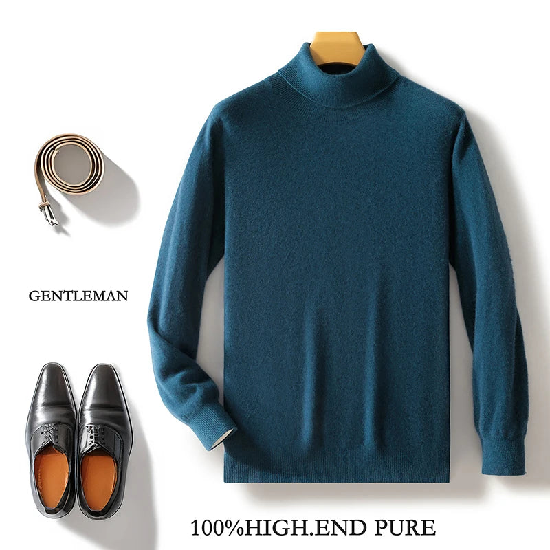 Fall/Winter 12-Needle Flat Lapel 100% Pure Wool Men's Long Sleeve Pullover Knitted Bottoming Shirt Inside
