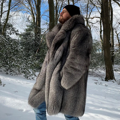 Men's fox fur coat long winter thickened warm trench coat Fashion Fur High Quality Faux Fur Jacket Warm Autumn New