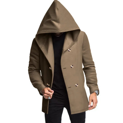 2025 New Korean Men's Trench Coat Long Spring And Autumn Windproof Warm Casual Fashion Solid Color Hooded Coat