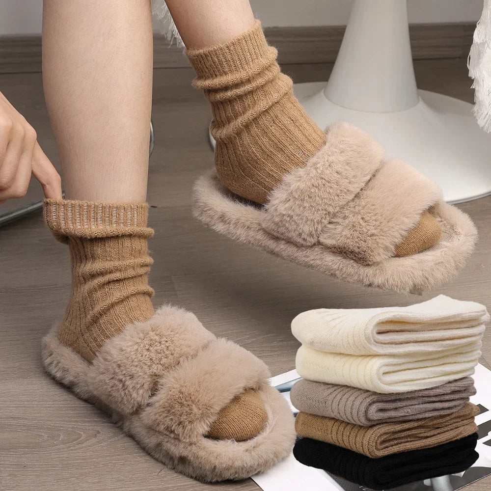 Winter Cashmere Wool Socks Women Thicken Warm Japanese Fashion Harajuku Solid Color Sock Thermal Breathable Long Sock Calcetines