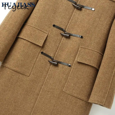 Tcyeek 70% Wool 30% Polyester Autumn Winter Double Sided Wool Hooded Coffee Colored Medium Long Men's Wool Coat Abrigo Hombre