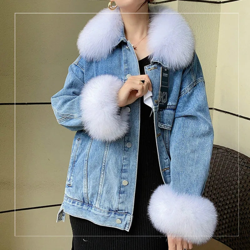 Real Fur Collar and Cuff Set Decor Women Winter Fox Fur Scarf Neck Warm Furry Natural Fur Cuffs Thick Fur Shawl Sleeves Scarves