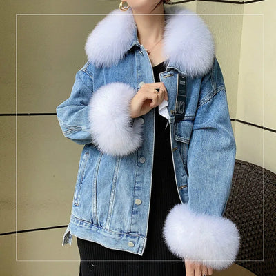 Real Fur Collar and Cuff Set Decor Women Winter Fox Fur Scarf Neck Warm Furry Natural Fur Cuffs Thick Fur Shawl Sleeves Scarves