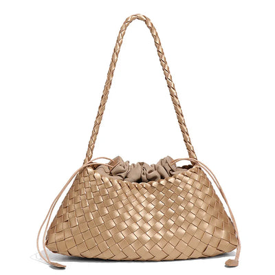 Women Handwoven Shoulder Bag Korean Casual Trendy Large Capacity Handbag Soft PU Leather Ladies Tote Bag Summer Underarm Bags