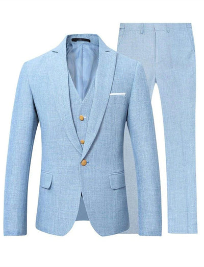 High Quality 3 PCS Beige/Blue Linen Men Suits Single Breasted Slim Fit Blazer Vest Pants Elegant Summer Seabeach Wedding Suits