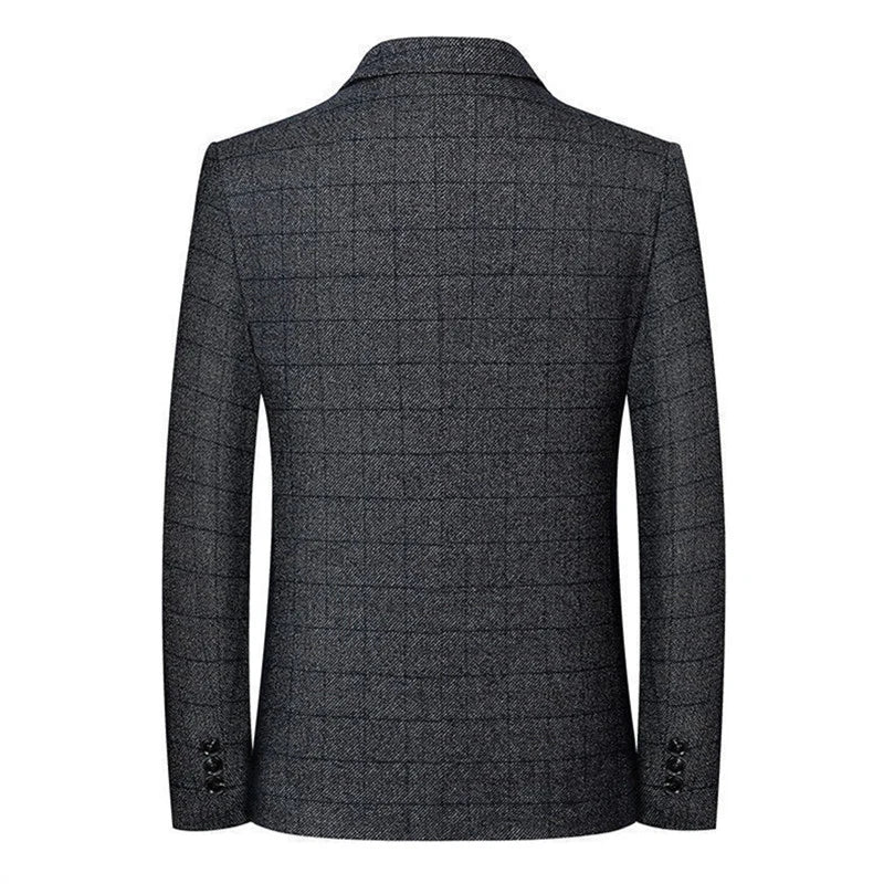 Spring Autumn Men's Plaid Blazers Smart Casual Formal Suits Jackets Coat Men Fashion Slim Fit Turn Down Collar Blazers Outerwear