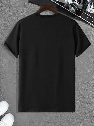 MenS Casual Sports Fashion Comfort TShirt Geometric Pattern Polyester Blend Knit Fabric Round Neck Regular Fit Top Style