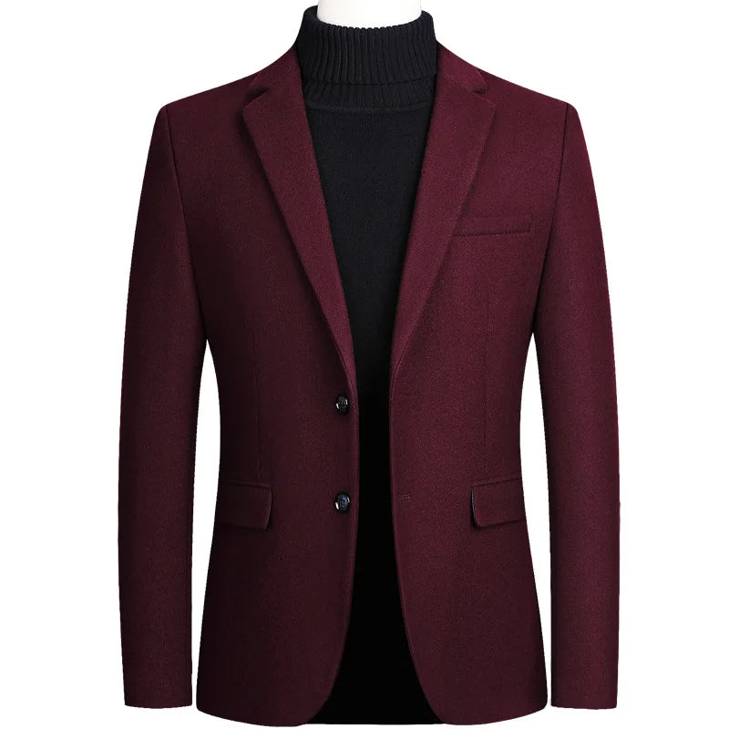 High-Quality Solid Men's Woolen Coats Autumn Winter Casual Thick Wool Windbreaker Two Buttons Jackets Outwear Warm Overcoat