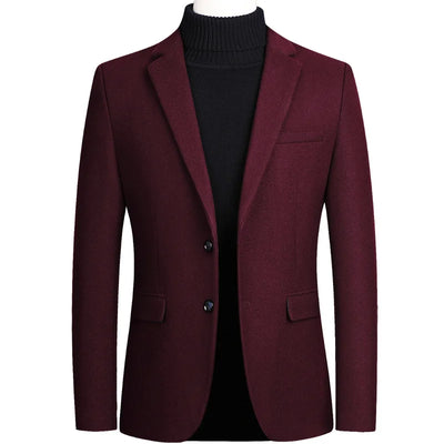 High-Quality Solid Men's Woolen Coats Autumn Winter Casual Thick Wool Windbreaker Two Buttons Jackets Outwear Warm Overcoat