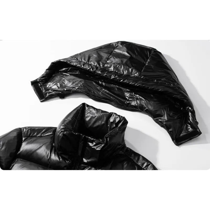 New Winter Men Hooded Black Shiny Puff Jackets Duck Down Coats Warm Casual Down Jackets Male Outdoor Windproof Parkas Size 3XL