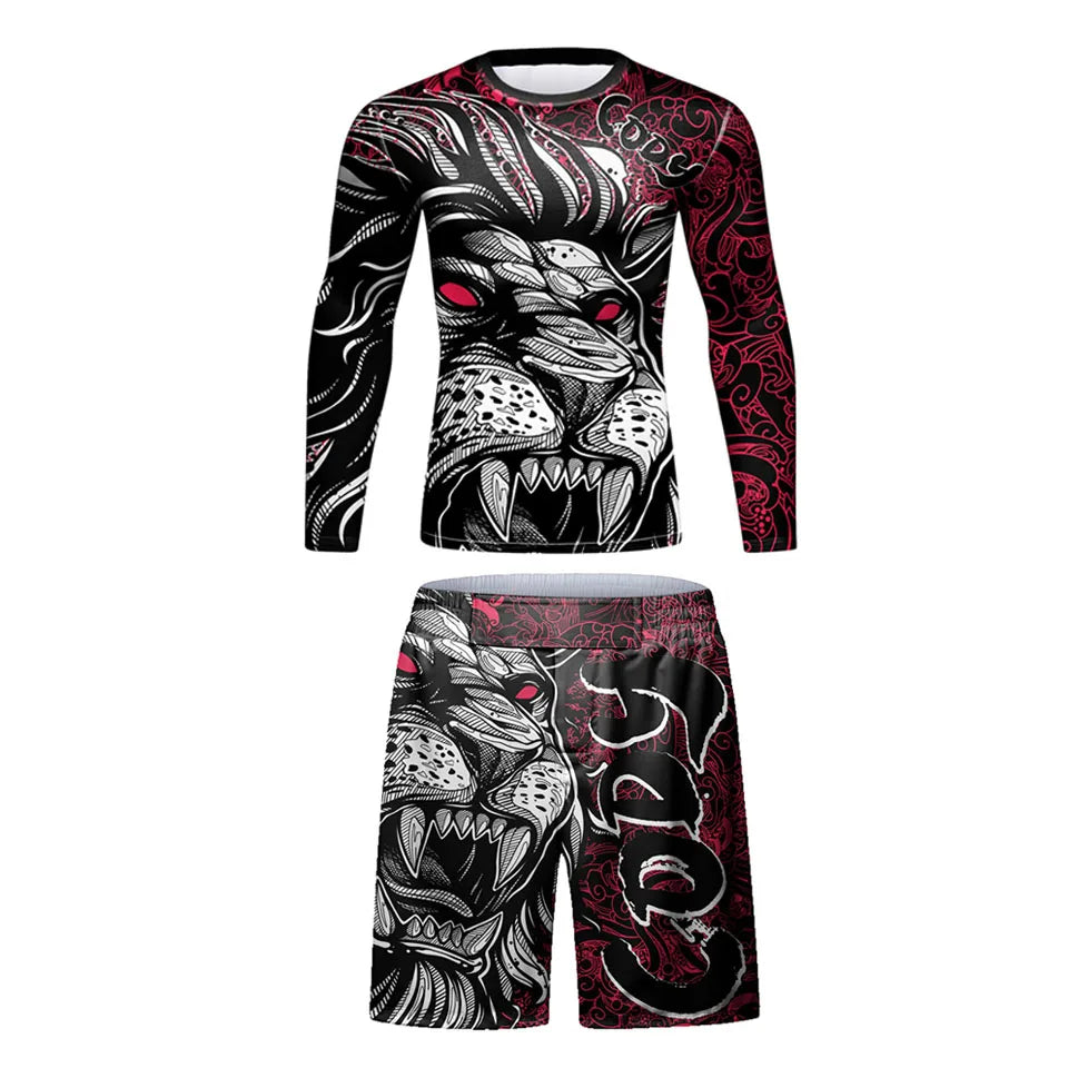 Rush Guard Jiu jitsu MMA Compression T-Shirt+Pant Suit Muay Thai Shorts Bjj Boxing Rashguard Men's Grappling Kickboxing Clothing