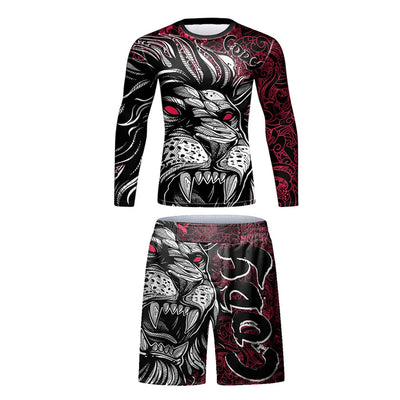 Rush Guard Jiu jitsu MMA Compression T-Shirt+Pant Suit Muay Thai Shorts Bjj Boxing Rashguard Men's Grappling Kickboxing Clothing
