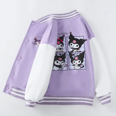 Kawaii Sanrio Kuromi Jackets For Girls Spring Autumn Teen Kids Cartoon Princess Cardigan Children's Baseball Uniform Sports Tops