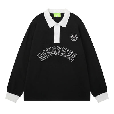 Letter Embroidery Spliced Polo Shirts Mens Autumn Streetwear Loose Long Sleeve Tee Man Tops