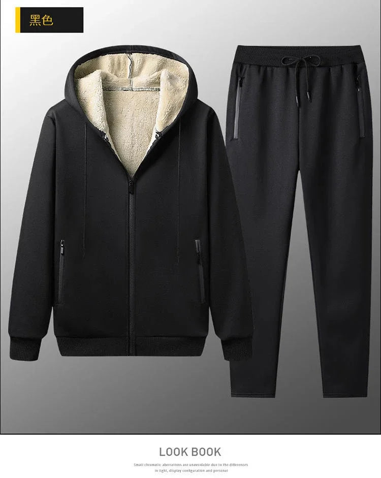 Winter Fleece Suit Men's Thickened Lamb Velvet Sports Comfortable Casual Suit Warm Clothes + Pants Winter Jacket Sweatpants