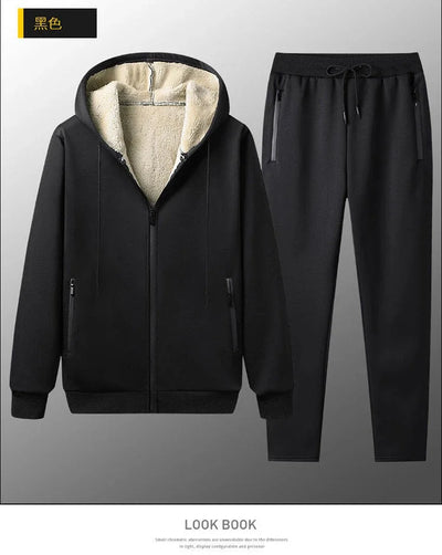 Winter Fleece Suit Men's Thickened Lamb Velvet Sports Comfortable Casual Suit Warm Clothes + Pants Winter Jacket Sweatpants