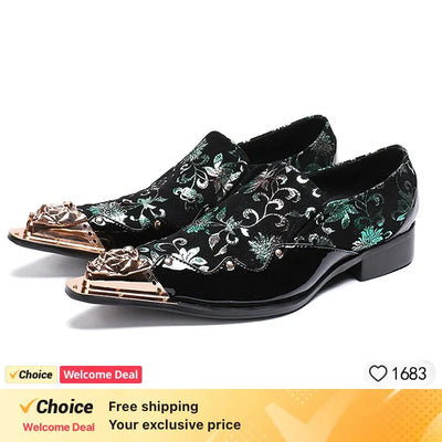 Men's Shoes Italian Style Pointed Metal Toe Leather Dress Shoes Men Slip on Oxfords Shoes for Men's Party and Wedding