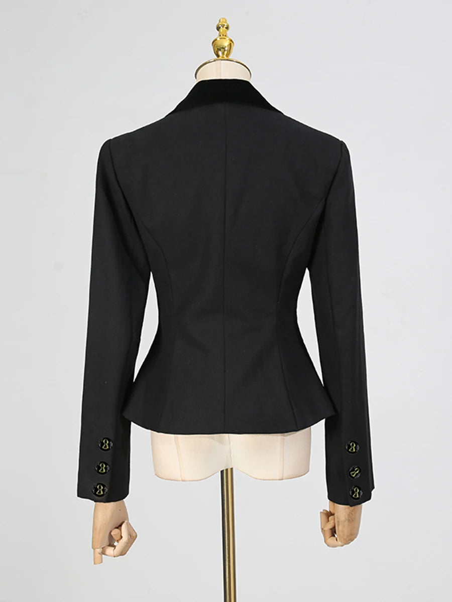 VGH Chic Simming Two Piece Set for Women Lapel Long Sleeve Patchwork Metal Buckle Tunic Coat Long Trousers Outfits Female New