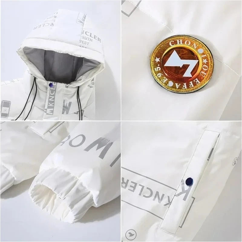 New Winter Men Hooded Puffer Jackets Shiny Down Coats Casual Parkas Quality Male White Duck Down Outdoor Windproof Jackets 4XL