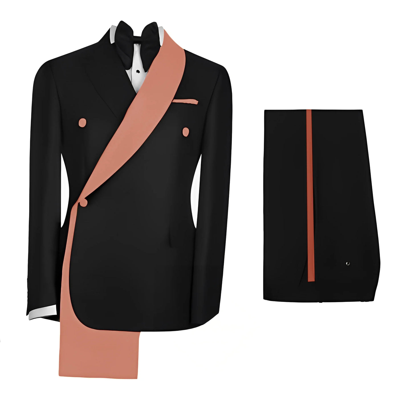 Fashionable Men's Suit 2 piece Set Black Jacket With Gold Collar Wedding Groom Tuxedo Classic Men's Tailored Blazer Pants