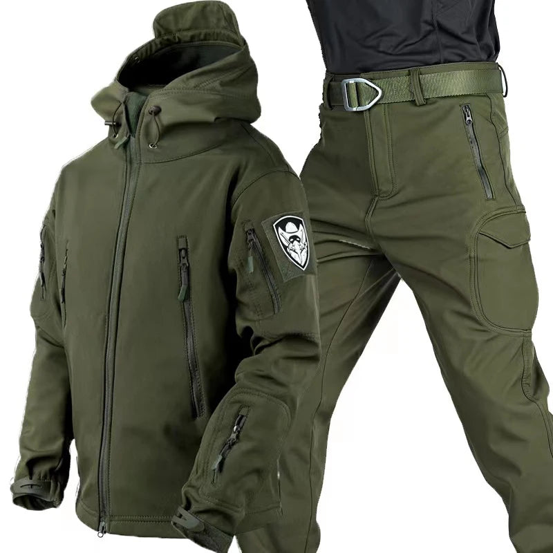Men's Winter Waterproof Suit Hiking Tracksuit Set Softshell Jackets Camping Coat Tactical Pants Fishing Fleece Trousers