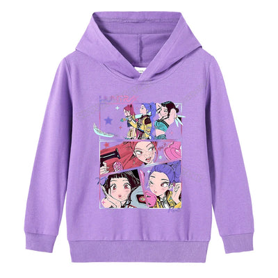 K-pop Demon Hunters Hoodies Girl Thin Hooded Sweatshirt Autumn Tracksuit Hood Sportswear Long Sleeve Pullover Kids Clothing