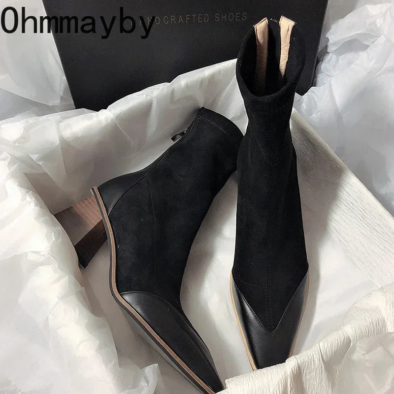Winter Women's Ankle Boots Fashion Pointed Toe High Heel Short Boats Ladies Elegant Morder Bootties
