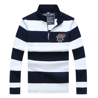 TACE&SHARK Brand Shark Wide Stripes Embroidery Red Long Sleeve Polo Tops Casual Fashion Men Slim Polo Casual Business Clothes