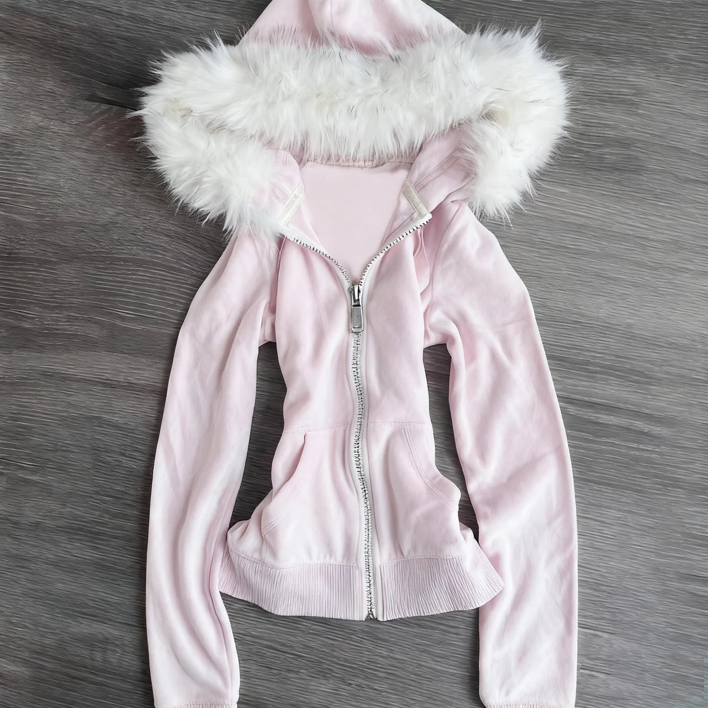 Millennial y2k vintage Spice girl slim slim waist pink zipper hooded hoodie jacket female autumn/winter design sense woolly hat