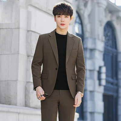 2 Piece Outfit Set Male High Quality 2024 Solid Color Slim Fit Full Men's Suits and Blazers Fashion Pants Luxury Elegant Classic